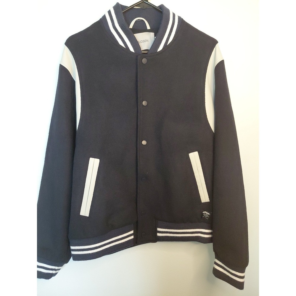 NWT $248.00 Hudson Jeans Mens Wool Varsity Bomber Jacket Navy Size XL